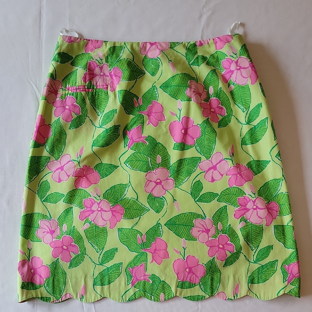 Lilly Pulitzer Pink and Green Zipper Back Pencil Skirt Resort Wear